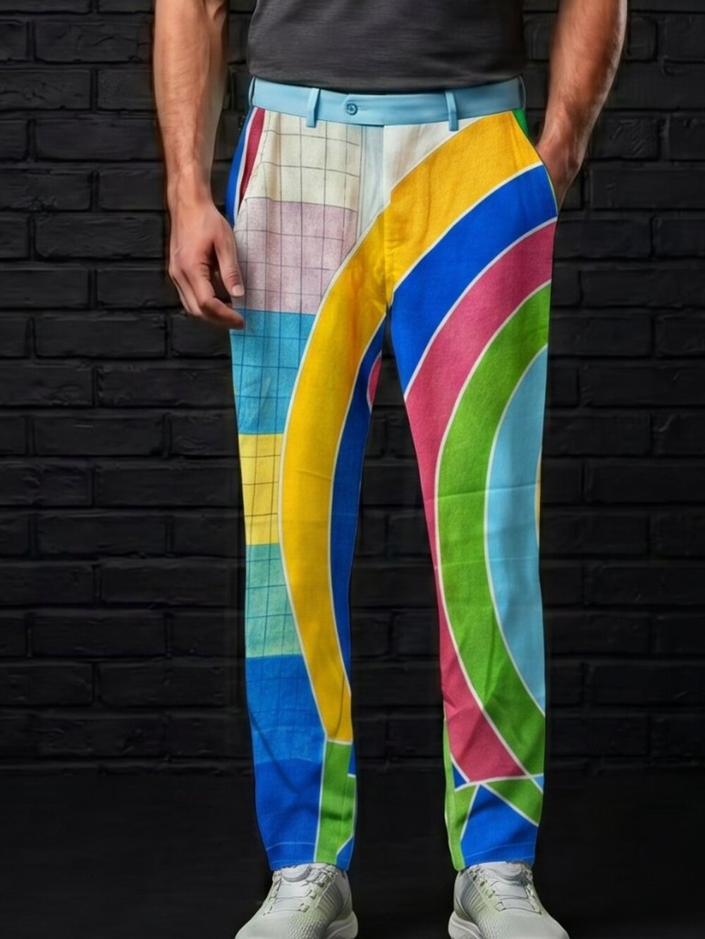 Conceptual Subculture Mens Golf Pants Size 31 Fine Art Modernist Stripes MCM Mod